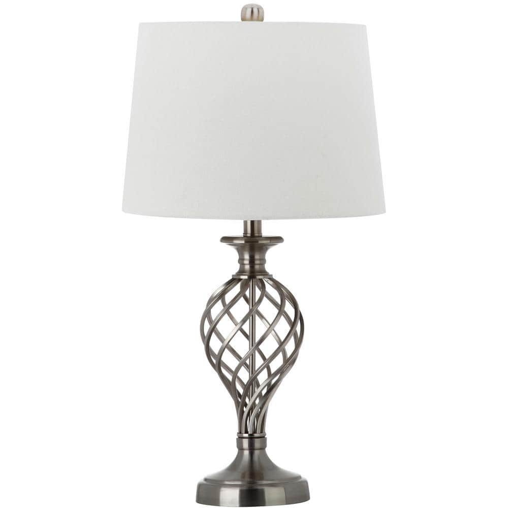 Nickel Lattice Urn Table Lamp with White Shade