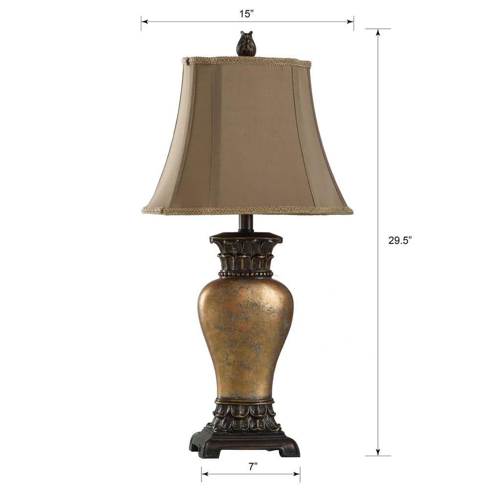 Bronze Gourd Shape Table Lamp with Bell Shade
