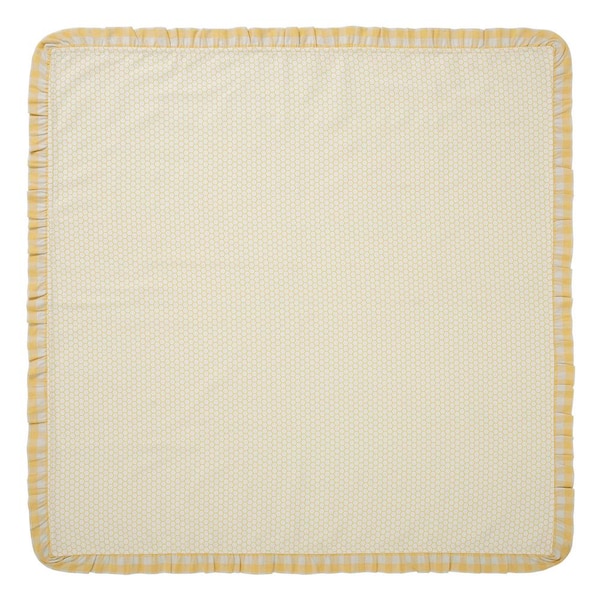 VHC BRANDS Buzzy Bees 40 in. x 40 in Yellow White Honeycomb Ruffled Cotton Table Topper