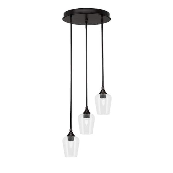 Unbranded Villa 60-Watt in. 3 Light Espresso Stem Pendant Light with 5 in. Clear Bubble Glass Shade, No bulbs included
