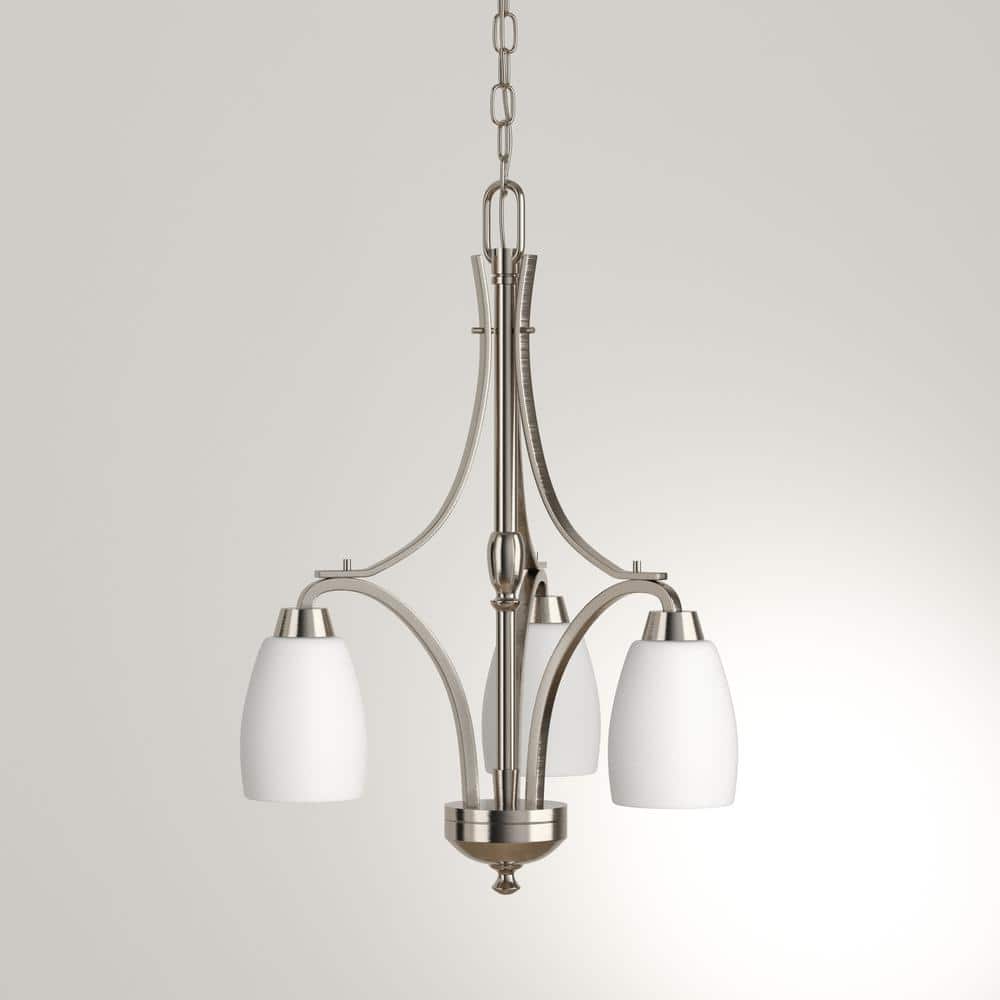 Brushed Nickel 3-Light Chandelier with Etched Glass Shades