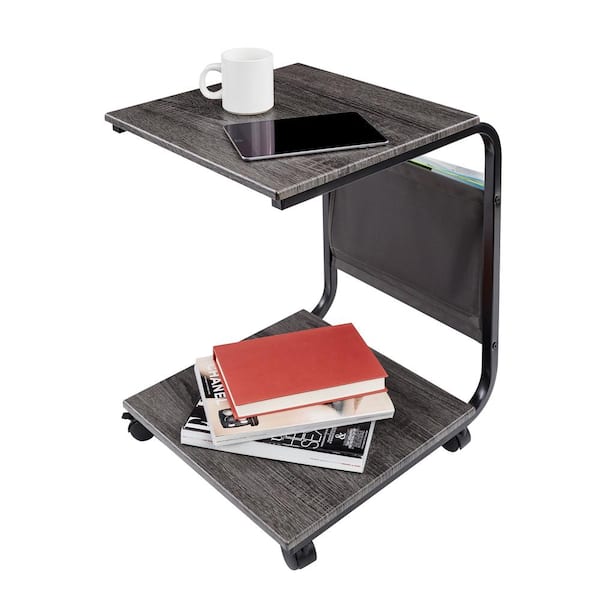 Seville Classics 15.7 in. Rustic Ashwood C Shaped End Table with Side Pocket Storage
