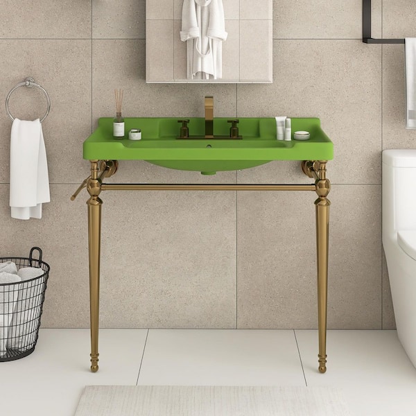 36 in. W x 19 in. D x 35 in. H Single Sink Freestanding Bath Vanity in Gold with Green Ceramic Top