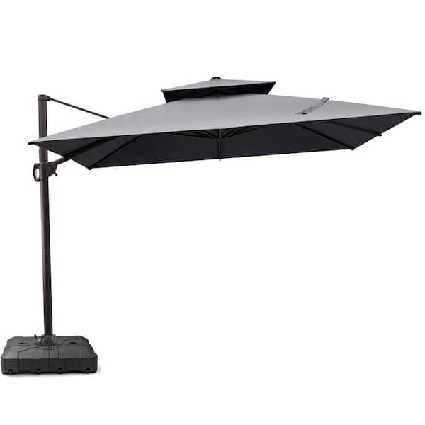 best patio table crank umbrellas Toject 15 ft. x 9 ft. Rectangular Metal Double-Sided Market Patio Umbrella  with Base and Crank in Dark Blue PU-MI700