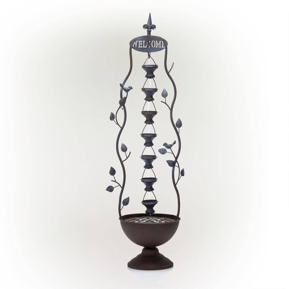 41 in. Tall Indoor/Outdoor Metal Hanging 7-Cup Tiered Floor Water Fountain,