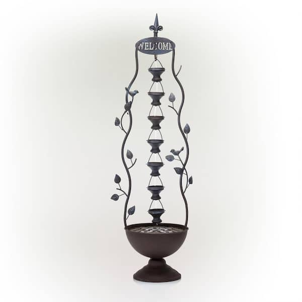 Alpine Corporation 41 in. Tall Indoor/Outdoor Metal Hanging 7-Cup Tiered Floor Water Fountain, Bronze