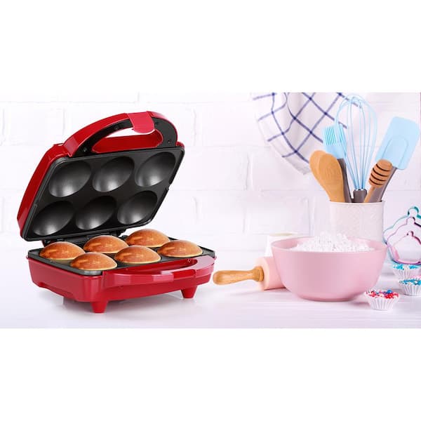 3-In-1 Multifunction Countertop Mini Cupcake Donut & Waffle Maker,  Stainless Steel & Red – Casazo