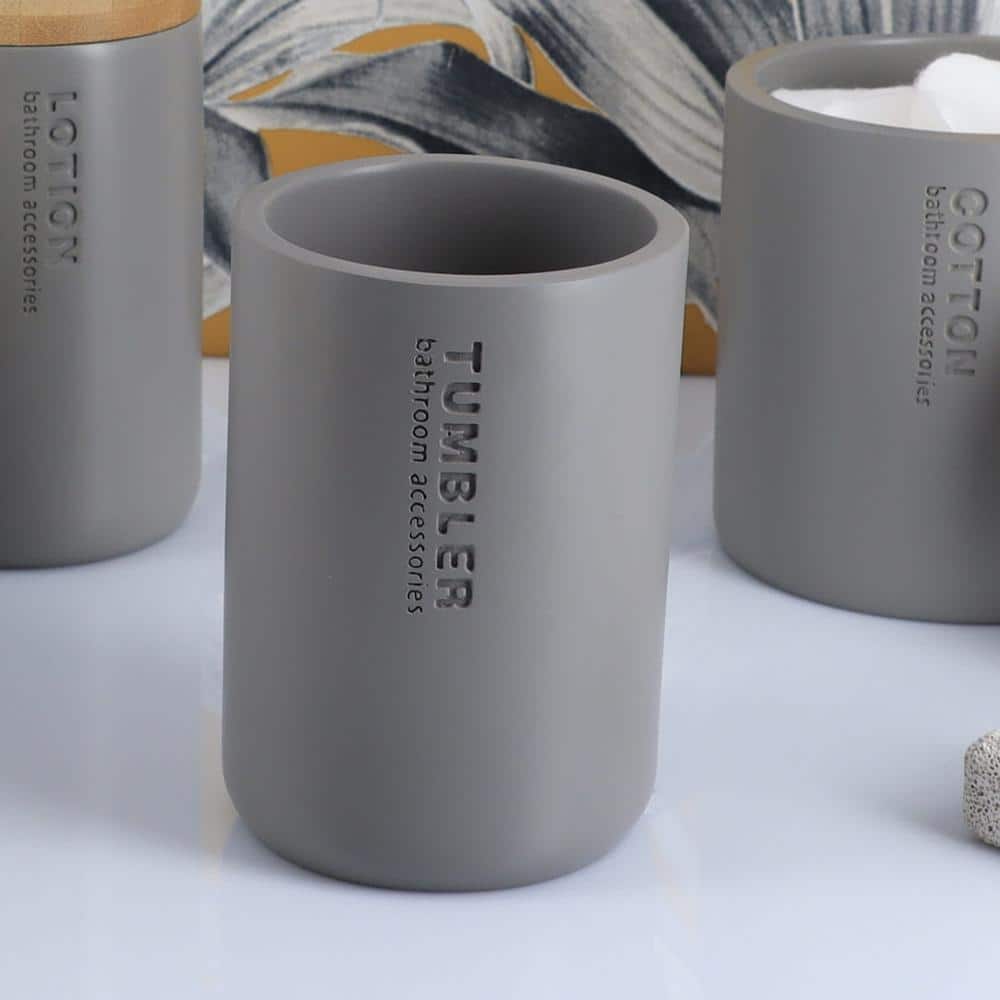 Modern Matte Gray Polyresin Bathroom Tumbler Toothbrush Holder