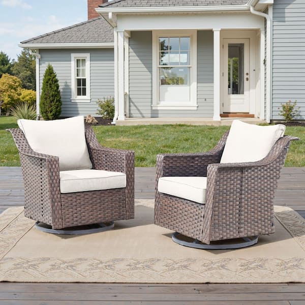 Bellefurn Thrive 2-Piece Brown Wicker Outdoor Rocking Chair