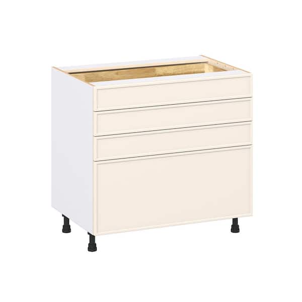 J COLLECTION Fairview 36 in. Wx24 in. D x 34.5 in. H Assembled Slim Shaker Drawer Base Kitchen Cabinet in Washed Linen with 4-Drawers