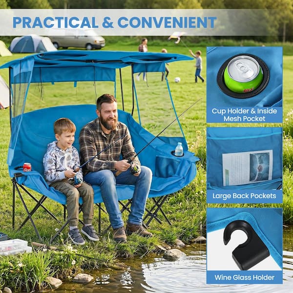 ABORON Double Beach Camping Chair with Canopy Folding 2-Person