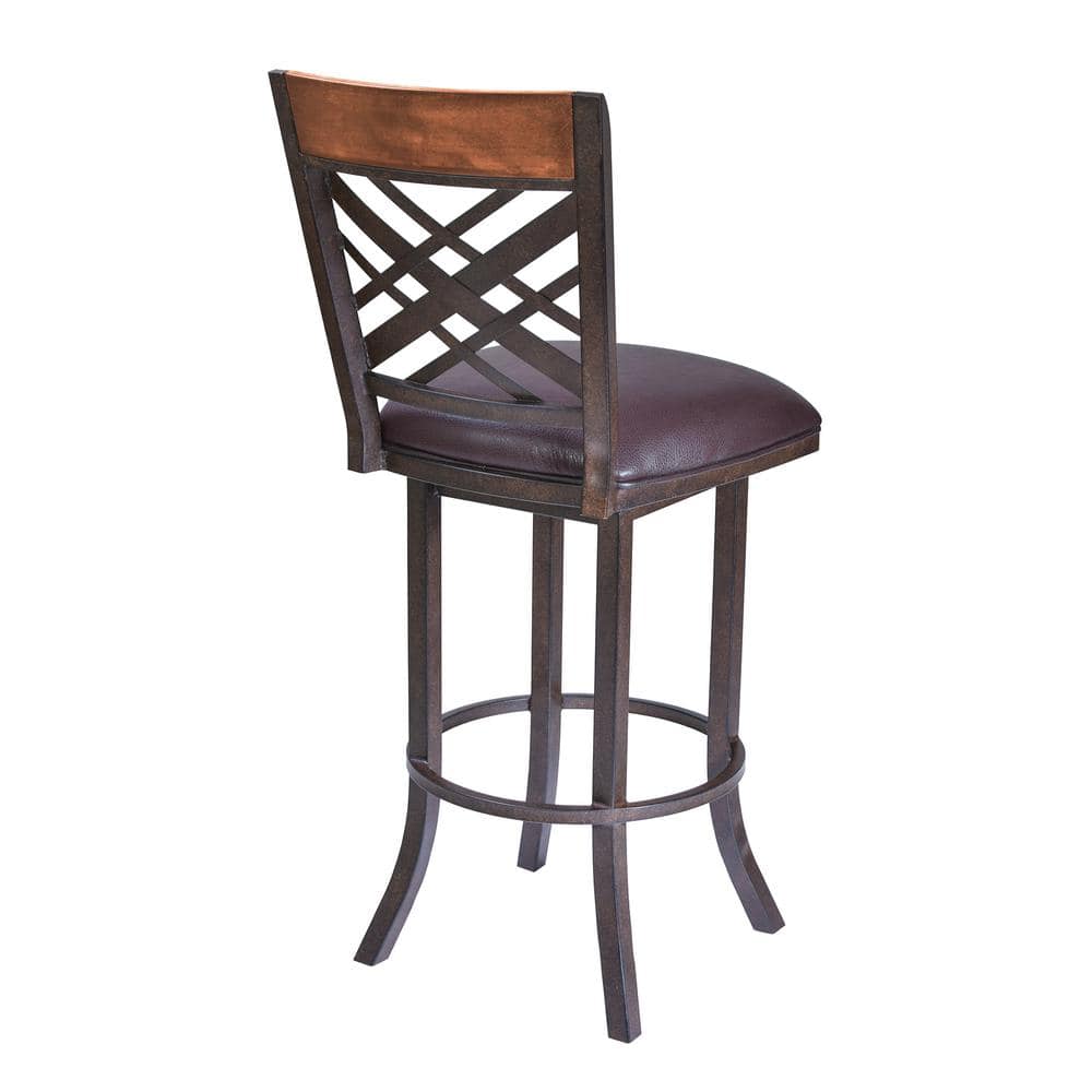 Tahiti 26" Brown Faux Leather Swivel Barstool with Metal Frame