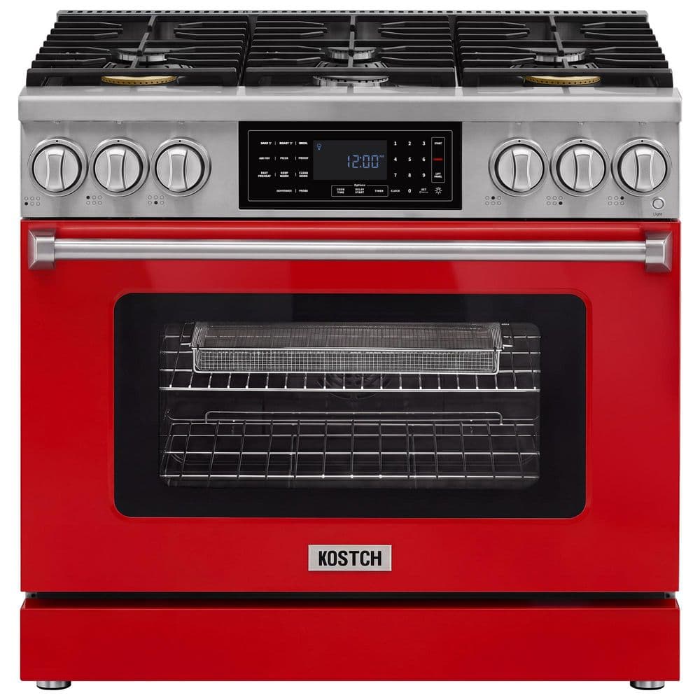 Tilt Panel 36 in. 6 Burners Freestanding Gas Range with 6.2 cu. ft. Self-Cleaning Air Fry Ture Convection Oven in Red price history on PriceWatchPro