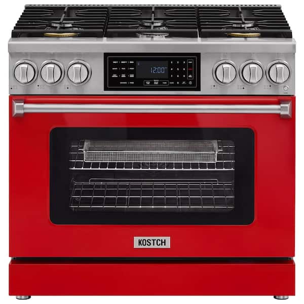 Tilt Panel 36 in. 6 Burners Freestanding Gas Range with 6.2 cu. ft. Self-Cleaning Air Fry Ture Convection Oven in Red