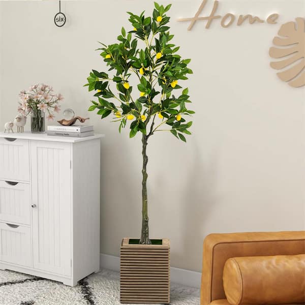 Costway 5.2 ft. Artificial Lemon Tree with Lemon Fruits, Cement