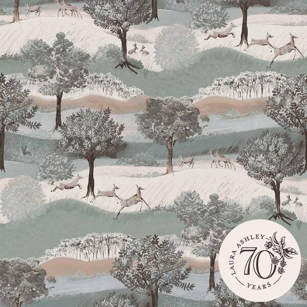 Laura Ashley Hartingdon Jade Green Removable Wallpaper Sample