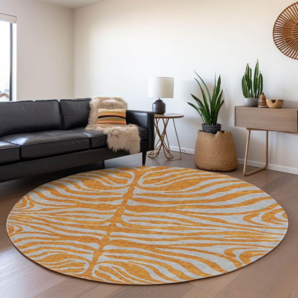 Mayfield Premium Machine Washable Abstract AMF1043 Orange 8 ft. x 8 ft. Round Rug price history on PriceWatchPro