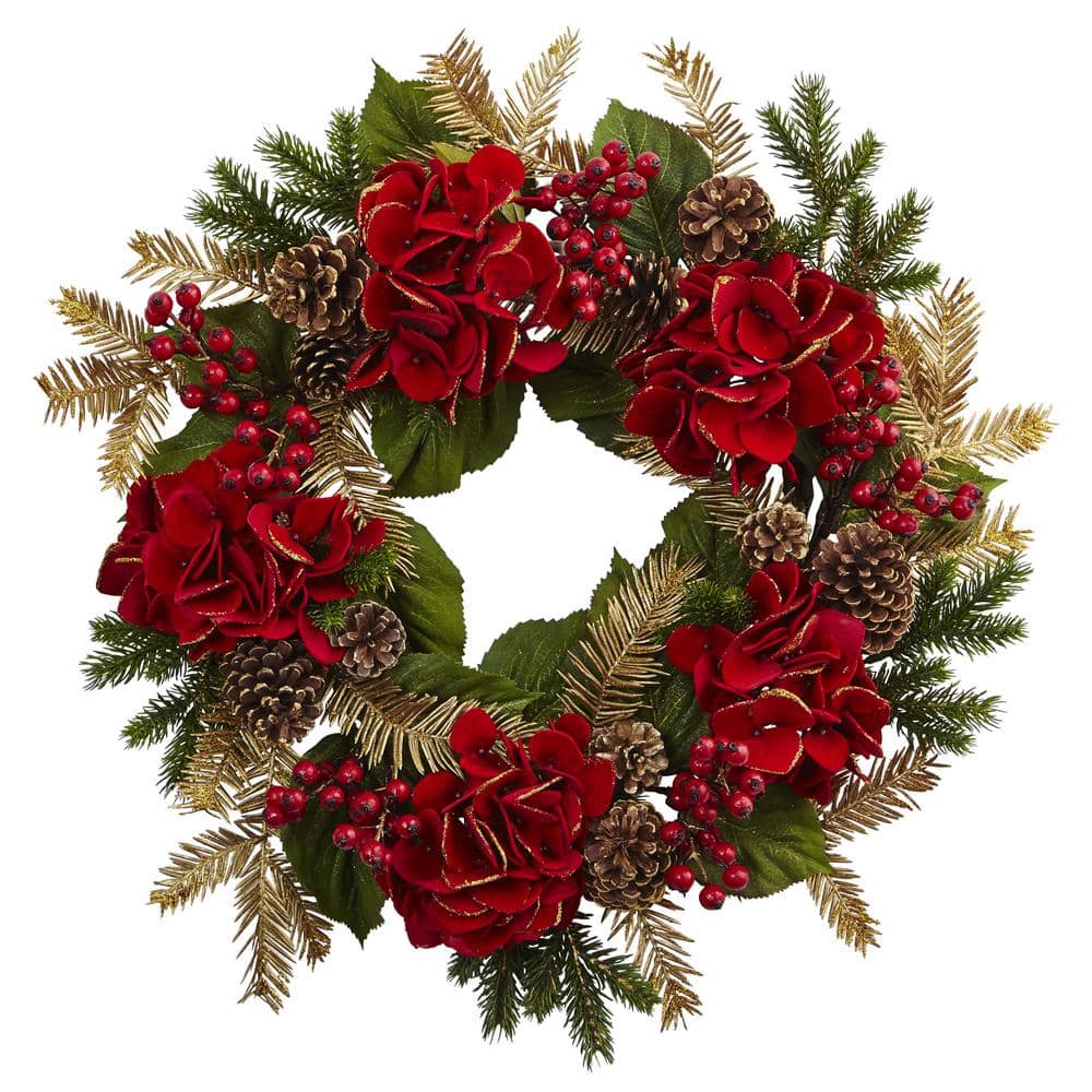 24 in. Artificial Hydrangea Pine Wreath price history on PriceWatchPro