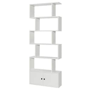 27.5 in. W 6-Tier 5-Shelves Standard Bookshelf w/Cabinet S-Shaped Bookcase Storage Rack White