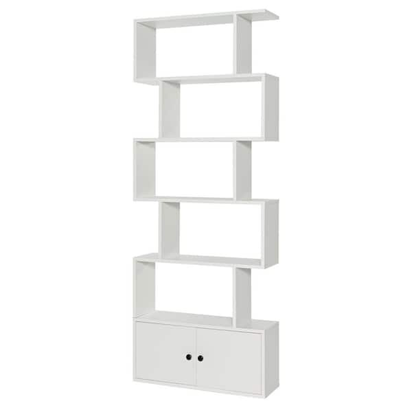 Costway 27.5 in. W 6-Tier 5-Shelves Standard Bookshelf w/Cabinet S-Shaped Bookcase Storage Rack White