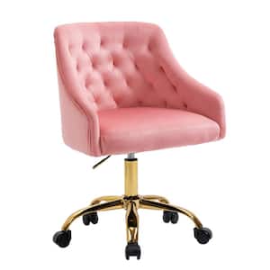 Peach Modern Button Tufted Velvet Seat Swivel Office Chair