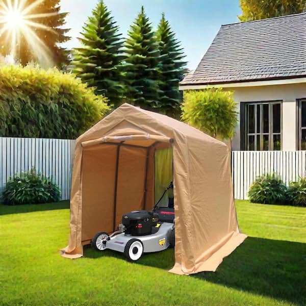 7 ft. x 12 ft. Sand Outdoor Waterproof Gazebo Carport, Portable Motorcycle Shelter with 2 Roll up Zipper Doors and Vents