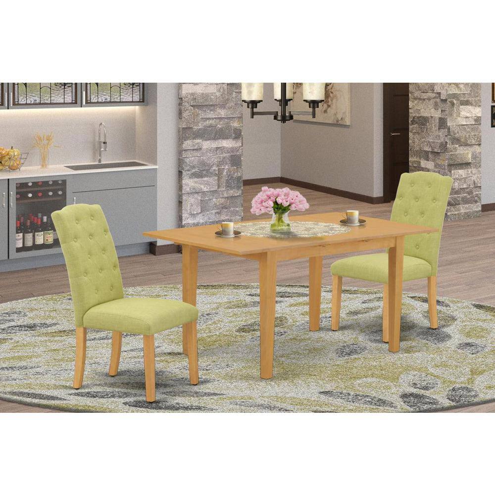 3-Piece Natural Brown Oak Finish Rectangular Solid Wood Top with Butterfly Leaf Dining Table Set