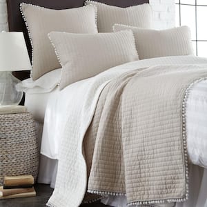 Pom Pom Taupe Solid Twin/Twin XL Cotton Quilt