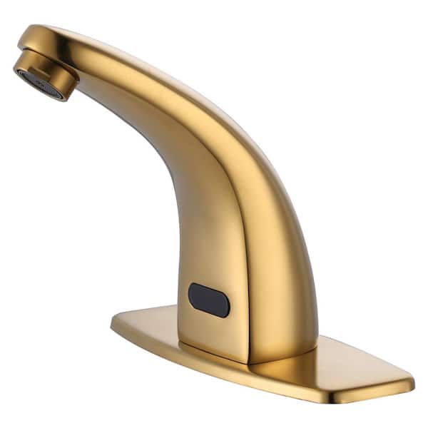 ALEASHA Single Hole Touchless Bathroom Faucet with Deckplate Included in Gold