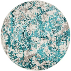 Skyler Blue/Ivory 7 ft. x 7 ft. Round Abstract Area Rug
