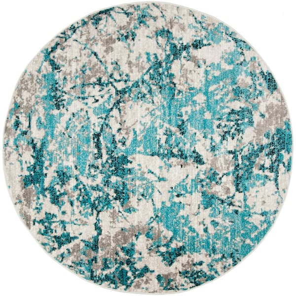 SAFAVIEH Skyler Blue/Ivory 7 ft. x 7 ft. Round Abstract Area Rug