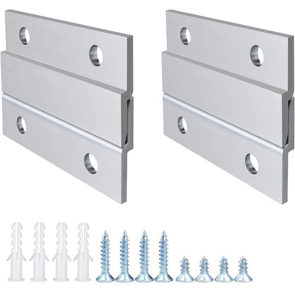 Aluminum French Cleat Picture Hanger 2 in. White Interlocking Wall Mounting Bracket Hardware Kit 2-Pairs Silver