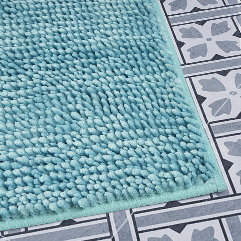 Seaspray Blue Polyester Chenille 2-Piece Bath Mat Set