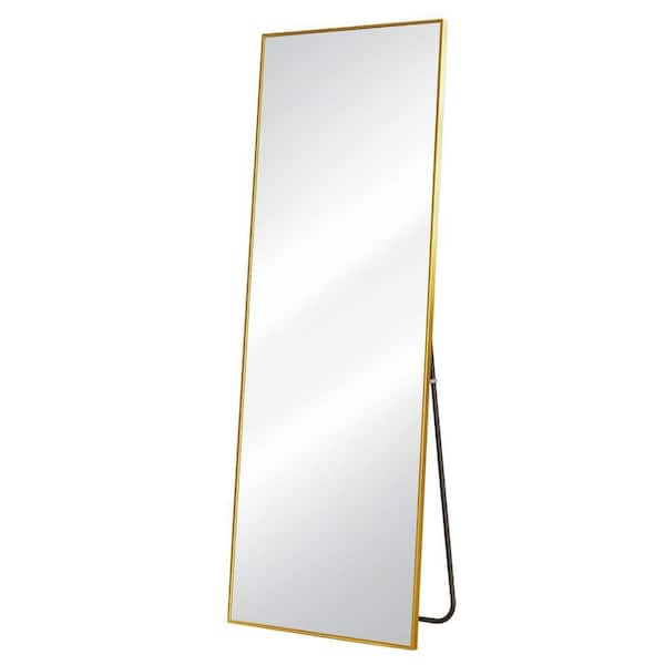 Unbranded 23.6 in. W x 64.9 in. H Rectangular Aluminum Framed Wall Bathroom Vanity Mirror in Golden with Stands