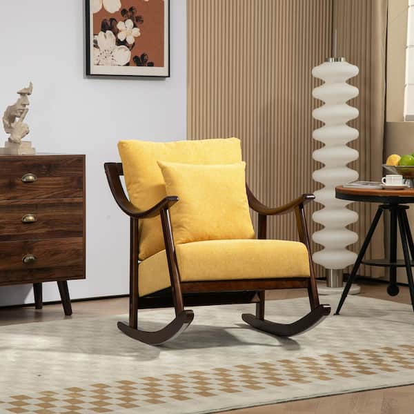 aisword Comfy Upholstered Glider Arm Chair with Solid Wood for Living Room Bedroom Balcony - Yellow*2