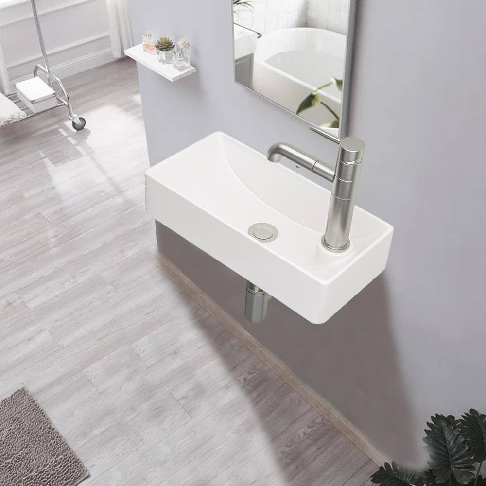 White Ceramic Rectangular Wall-Mount Bathroom Sink