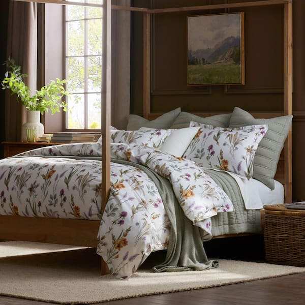 Legends Hotel Stem Florals Wrinkle-Free 3-Piece Ivory Multi Sateen Twin Sheet Set