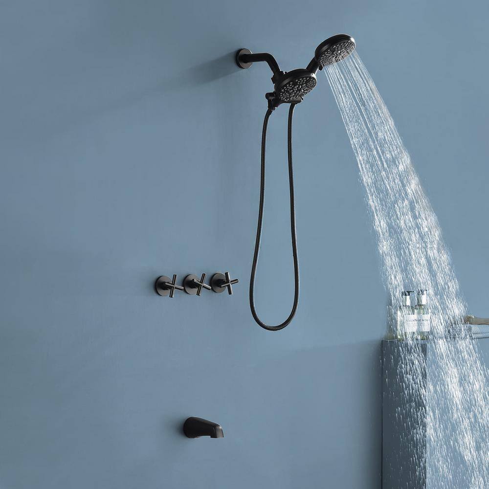 Matte Black Triple Handle Wall Mounted Shower Faucet Set