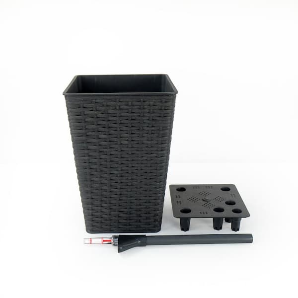 HOTEBIKE Espresso Hand Woven Wicker and Plastic Smart Self-Watering Square Planter for Indoor and Outdoor (2-Pack)