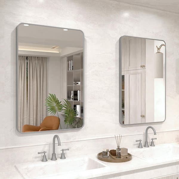 Vista 24 in. W x 36 in. H Rectangular Framed Wall Bathroom Vanity Mirror in Gun Grey
