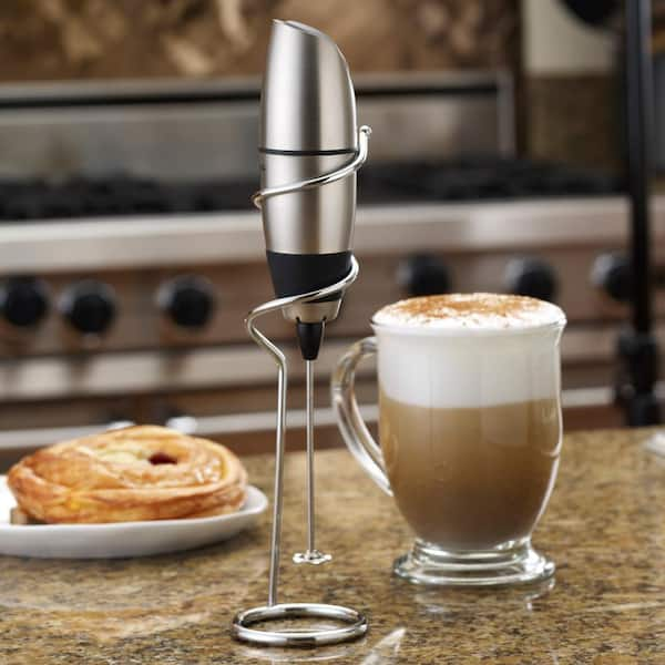 BonJour Battery-Powered Black Stainless Steel Milk Frother with