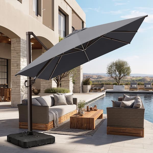 14 feet patio umbrella cantilever Mirador Novara 10'x10' Cantilever Indigo Color Mushroom