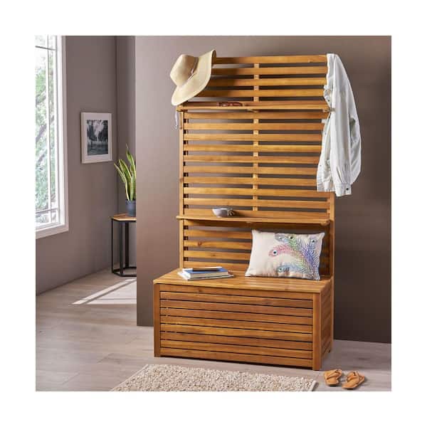 Jensen Teak Brown Acacia Wood Hall Tree Indoor and Outdoor
