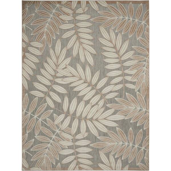 Aloha Natural 8 ft. x 11 ft. Floral Modern Indoor/Outdoor Patio Area Rug