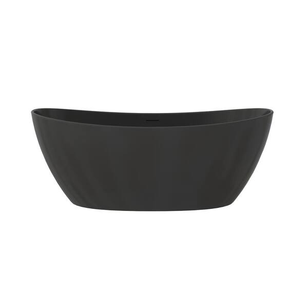 64.96 in. x 33.46 in. Solid Surface Stone Resin Flatbottom Freestanding Double Slipper Soaking Bathtub in Matte Black