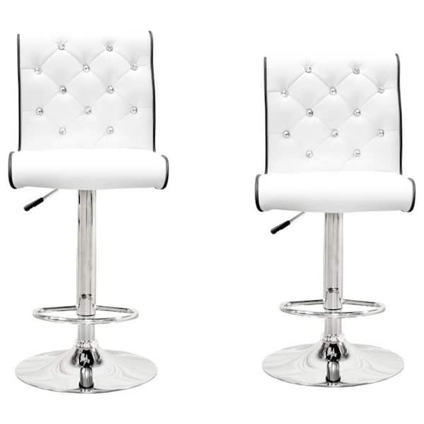 Best Master Furniture Serena White Swivel Bar Stools with Crystals (Set of 2)