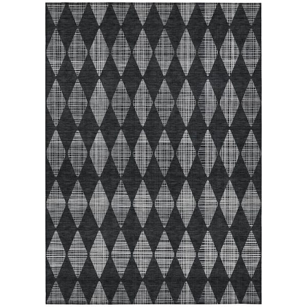 Charcoal 10 ft. x 14 ft. Woven Geometric Polyester Rectangle Indoor / Outdoor Area Rug