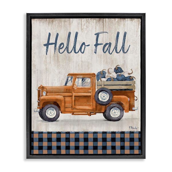 Hello Fall Plaid Pumpkin Truck by Paul Brent Black Floater Frame Graphic Travel Art Print 31 in. x 25 in.