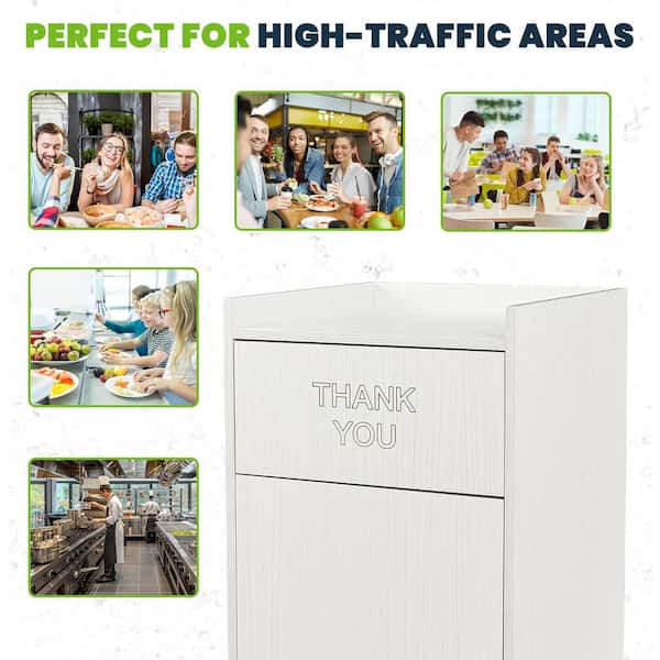 40 Gal. White Finish Wood Commercial Tray Top Waste Enclosure Trash Can Receptacle with Lid