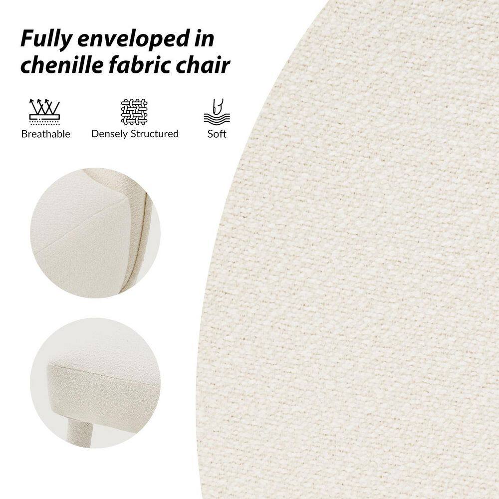 Close-up of ivory chenille fabric texture on a dining chair.